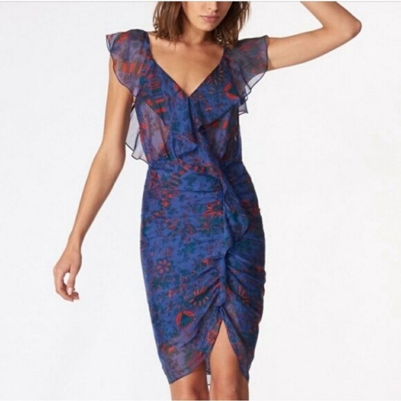 Veronica Beard Silk Marilyn Floral Ruffle Sleeveless V-neck Mini Dress Size 8 - Picture 1 of 14